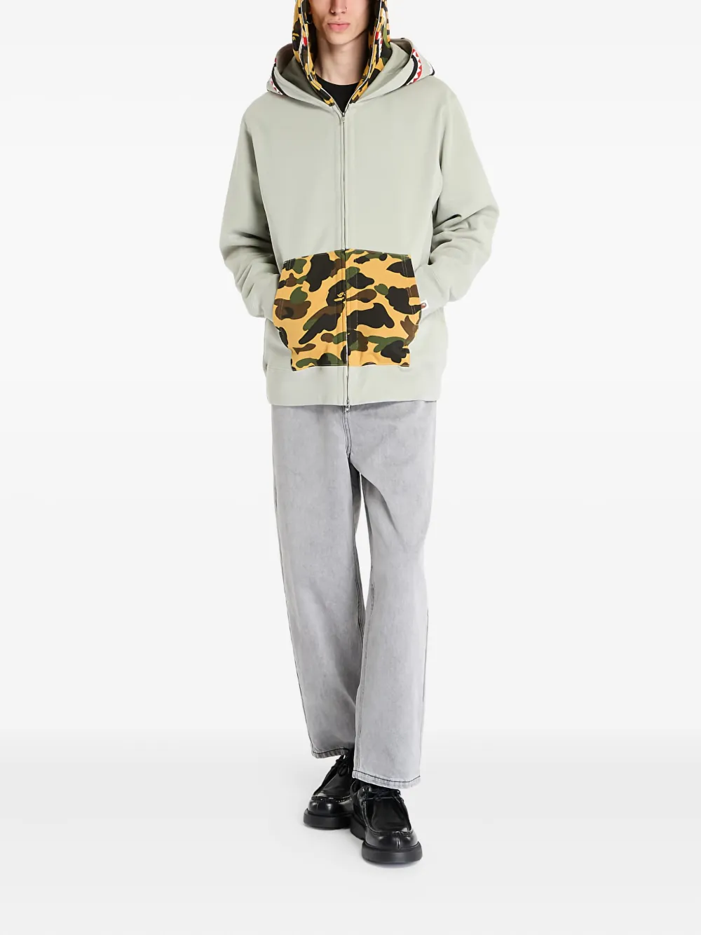 A BATHING APE Hoodie met camouflageprint en haaienprint Groen