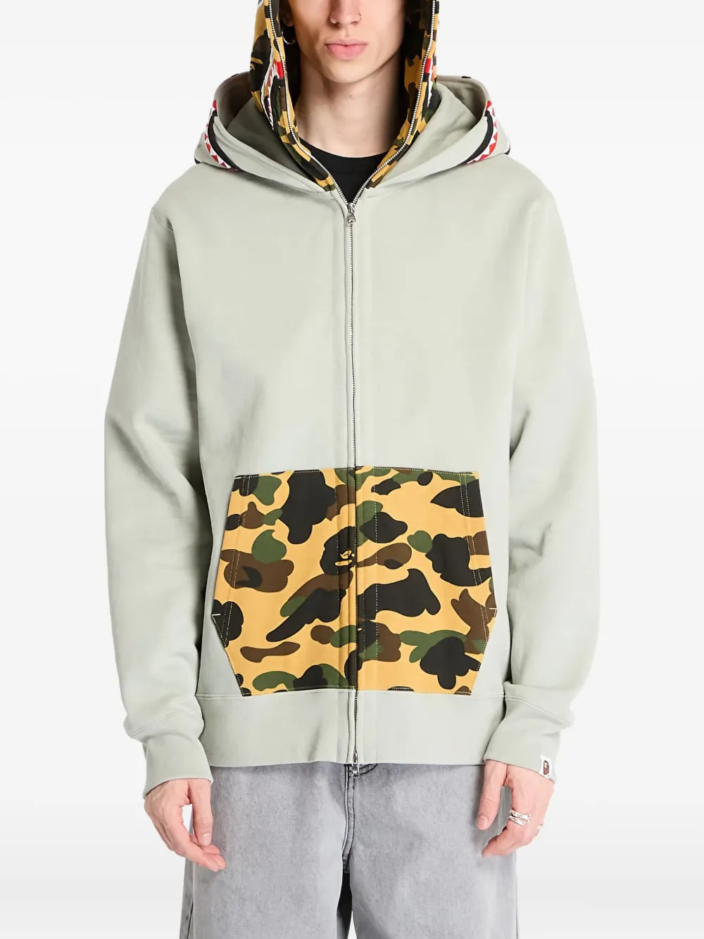 A BATHING APE Hoodie met camouflageprint en haaienprint Groen