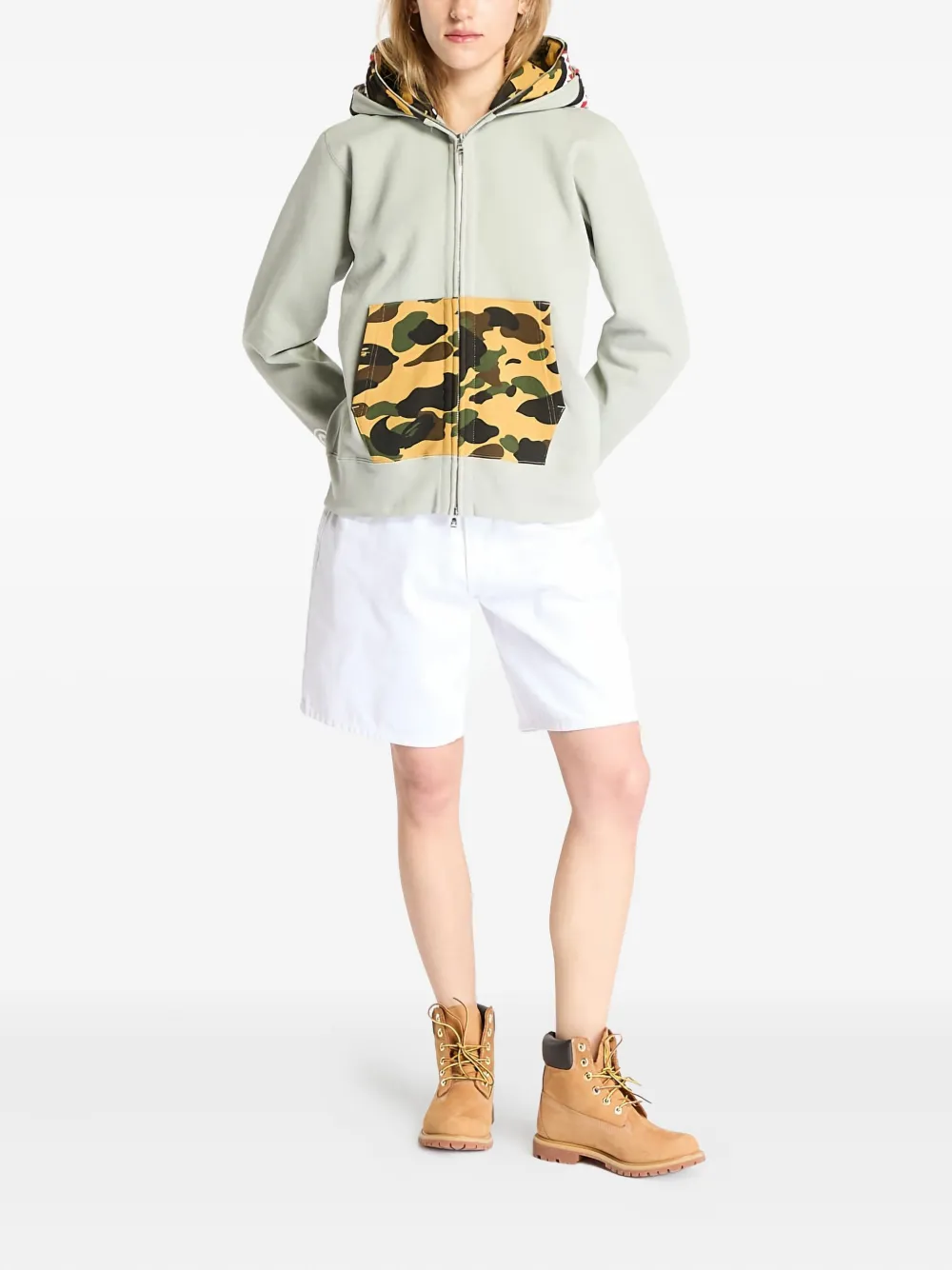 A BATHING APE Hoodie met camouflageprint en haaienprint Groen