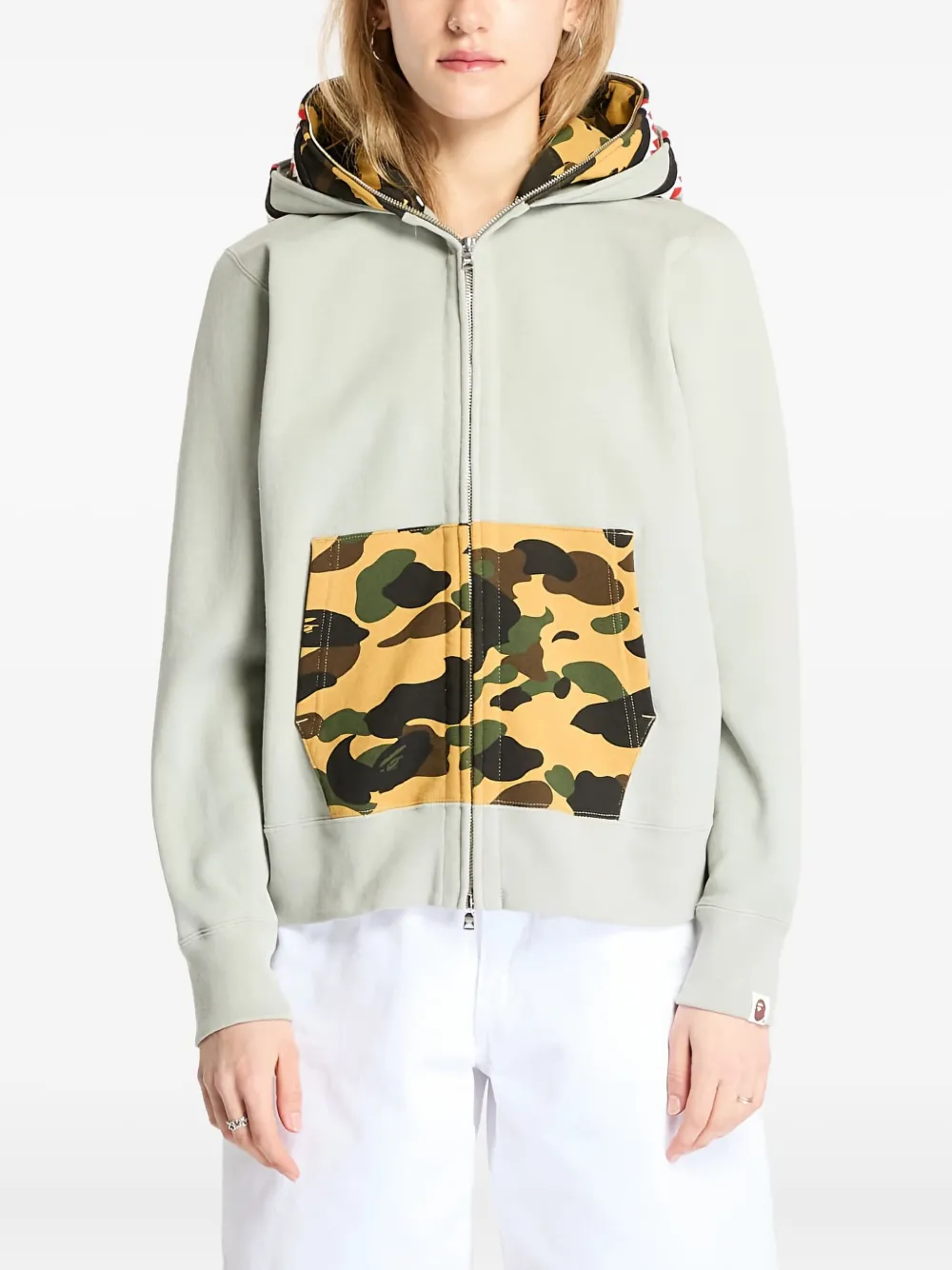 A BATHING APE Hoodie met camouflageprint en haaienprint Groen