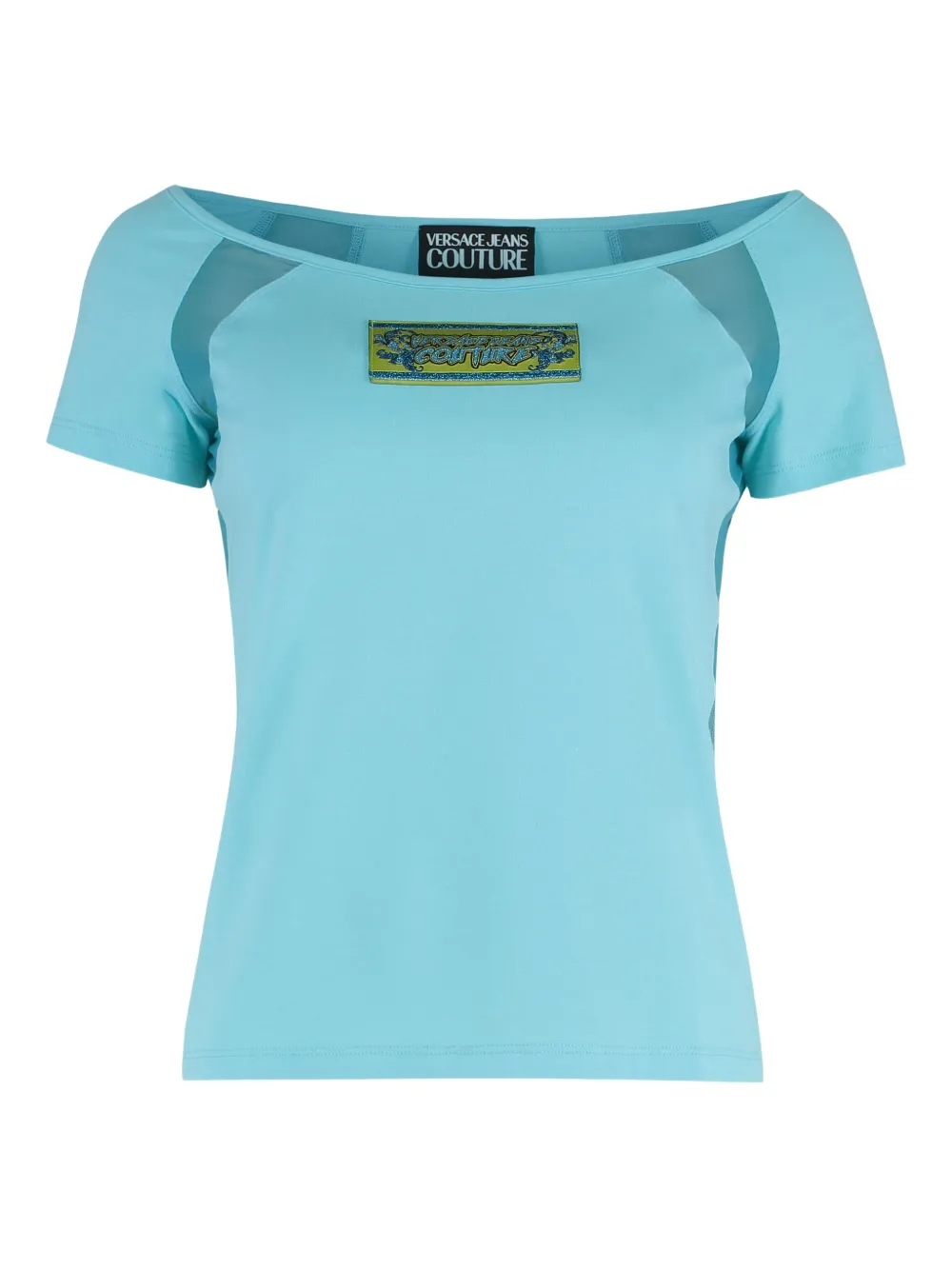 off-shoulder mesh-panelled top