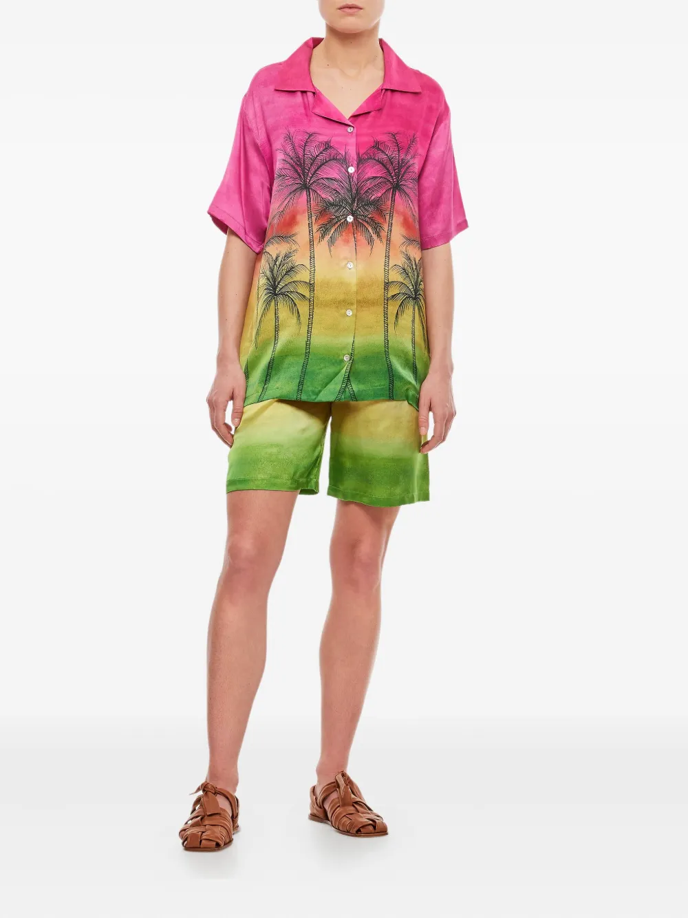 Gio Giovanni Gerosa Palm-print Button-fastening Shirt In Pink