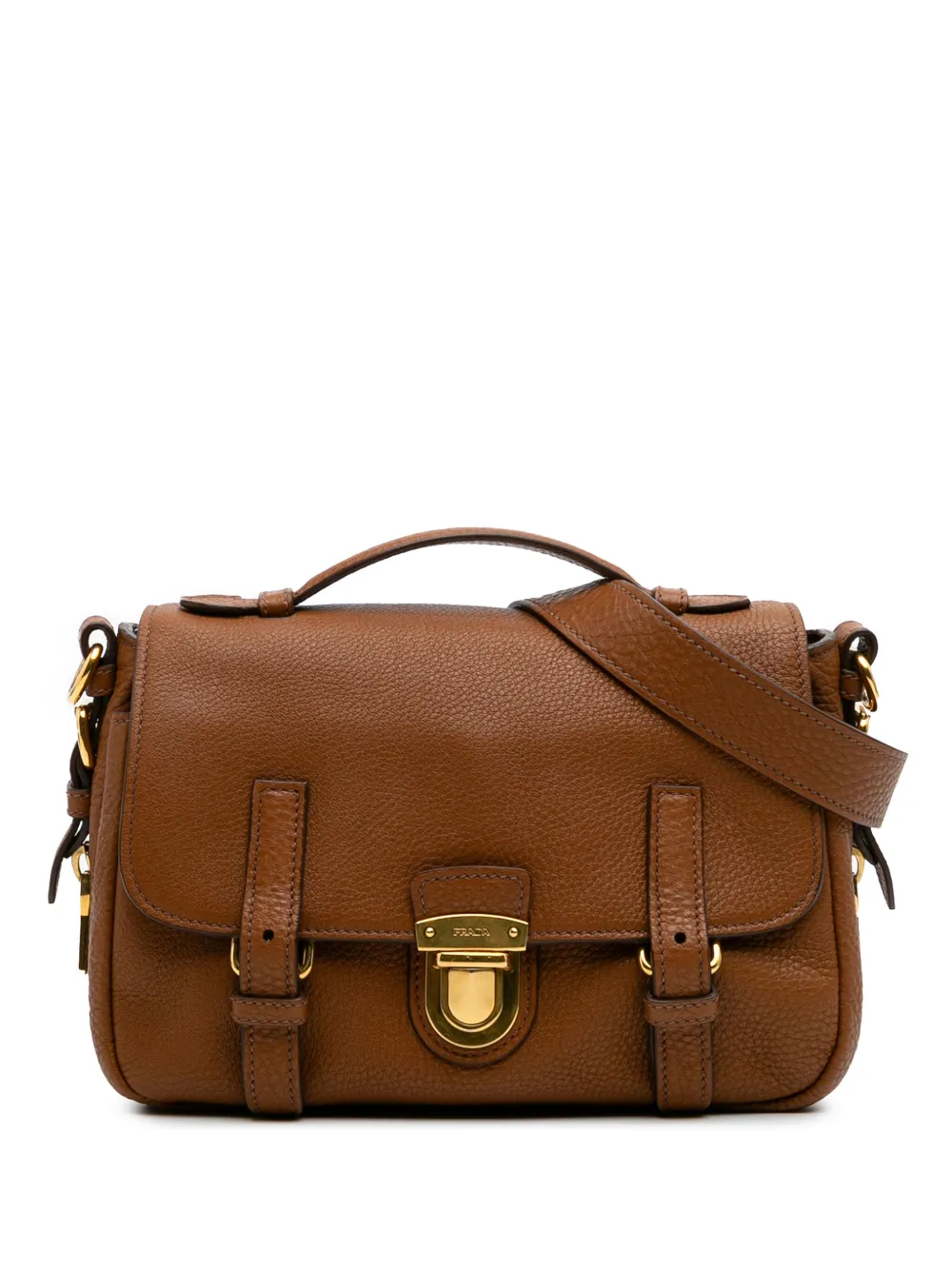 Prada Pre-Owned 2000-2024 Vitello Daino Push Lock Double Buckle Messenger Bag satchel | Brown | Image 1