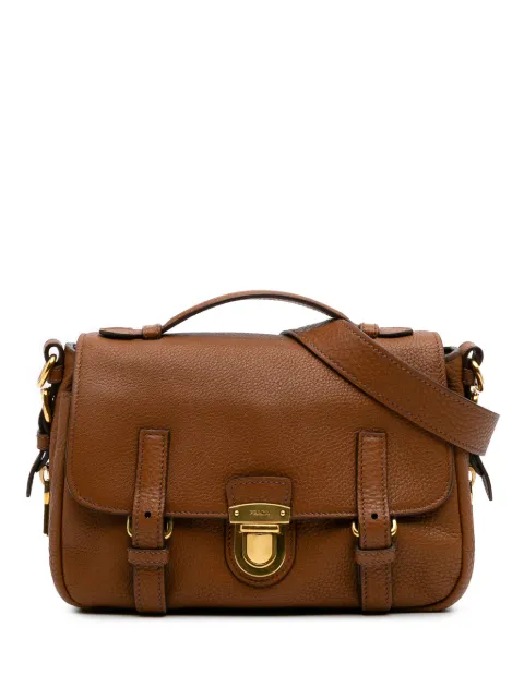 Prada Pre-Owned 2000-2024 Vitello Daino Push Lock Double Buckle Messenger Bag satchel