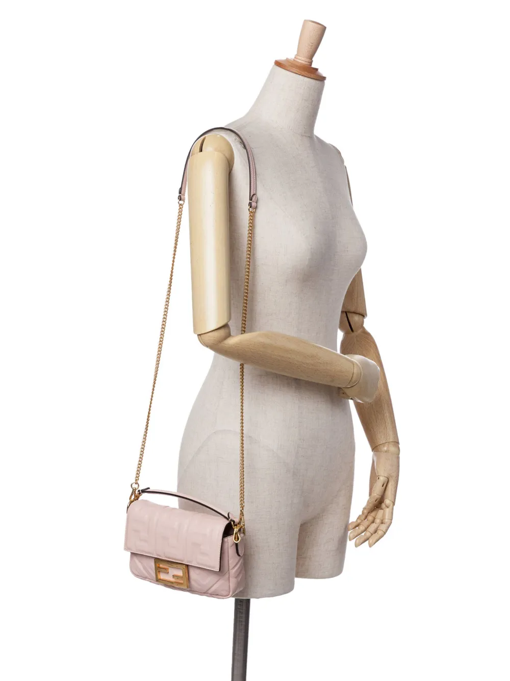 Pre-owned Fendi 2000-2010 Mini Zucca Embossed Leather Baguette Satchel