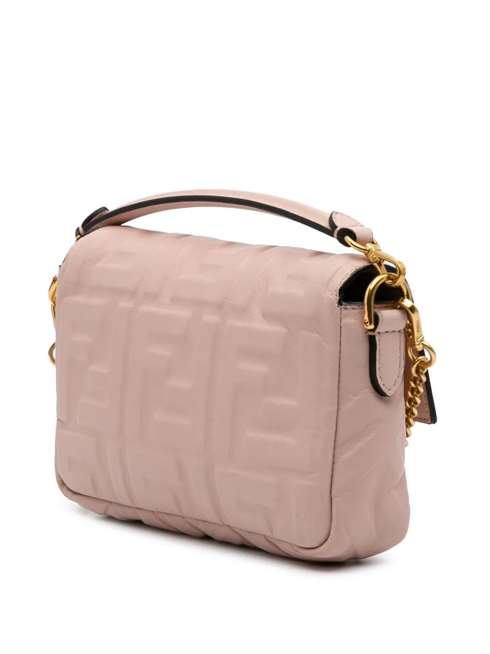 Pre-owned Fendi 2000-2010 Mini Zucca Embossed Leather Baguette Satchel