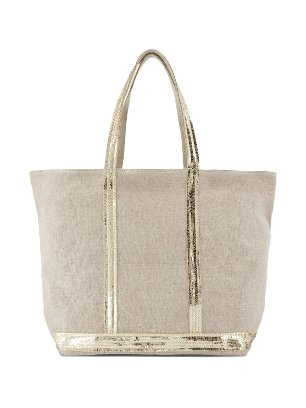Vanessa Bruno Cabas grote linnen shopper verfraaid met pailletten Beige