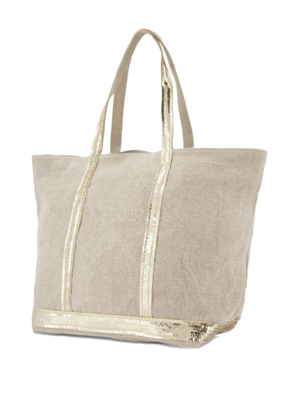 Vanessa Bruno Cabas grote linnen shopper verfraaid met pailletten Beige