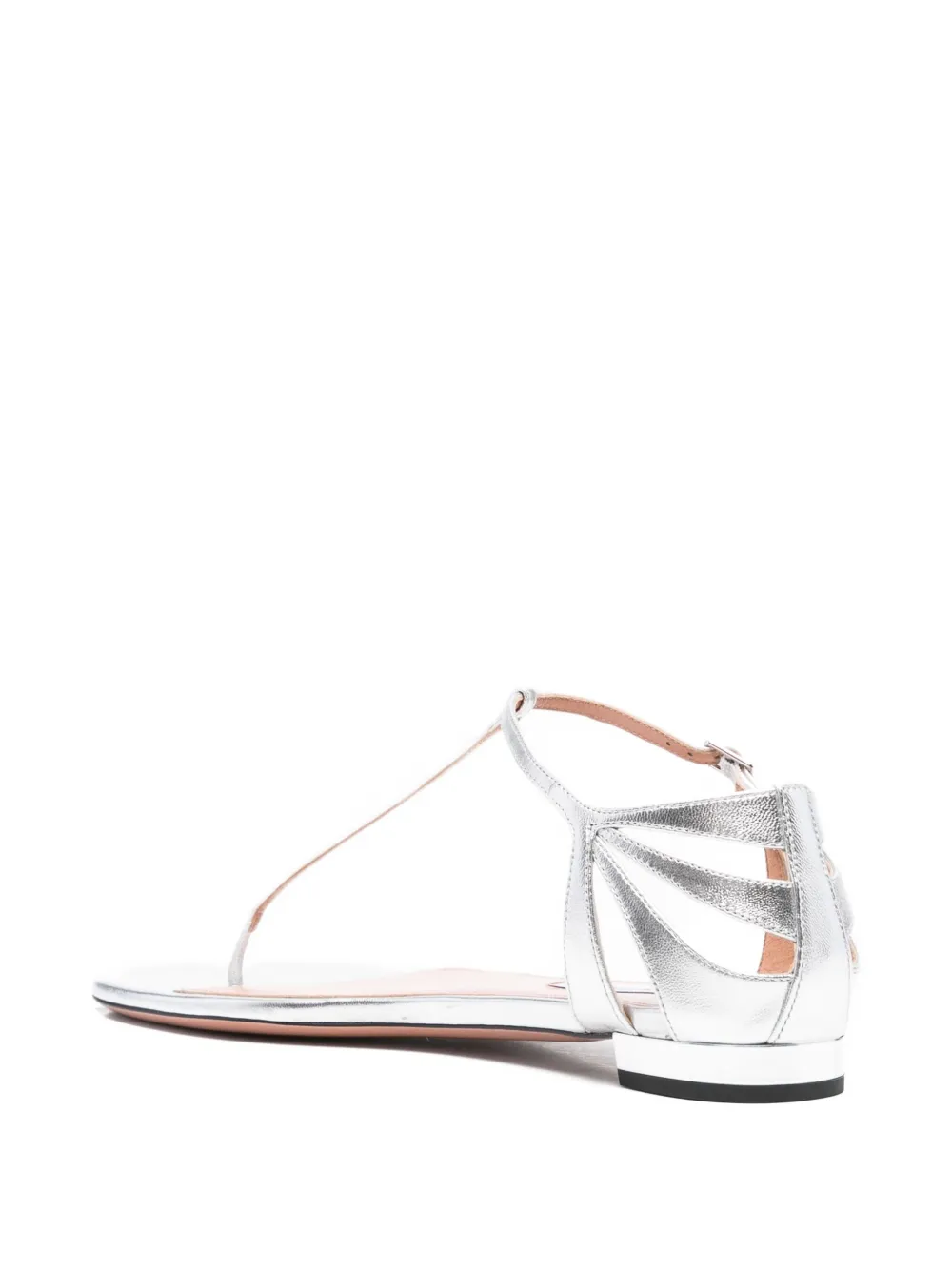Aquazzura Frida leather T-bar flat sandals Silver