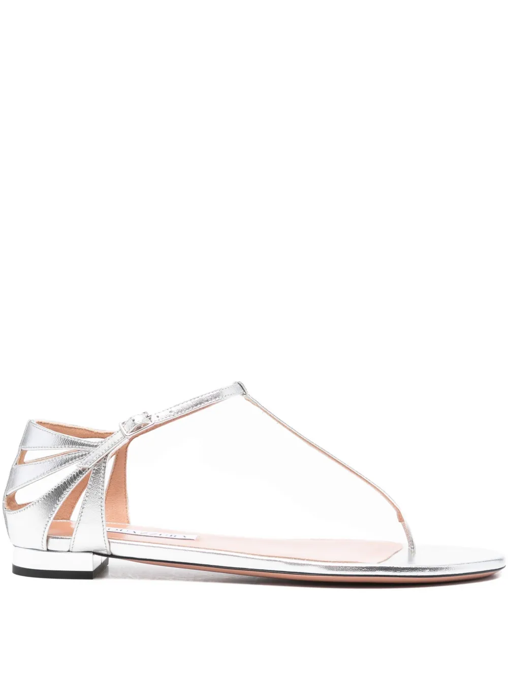 Aquazzura Frida leather T-bar flat sandals Silver