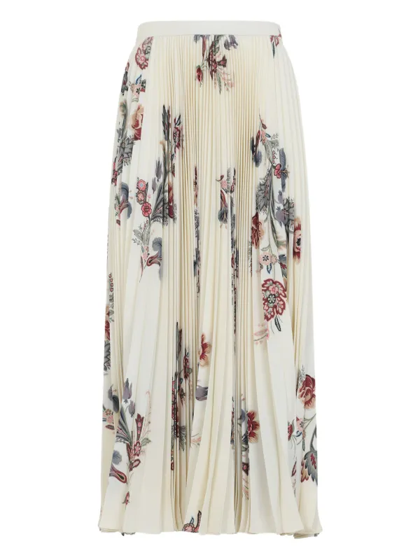 Etro Pleated Floral-print Skirt in Neutrals