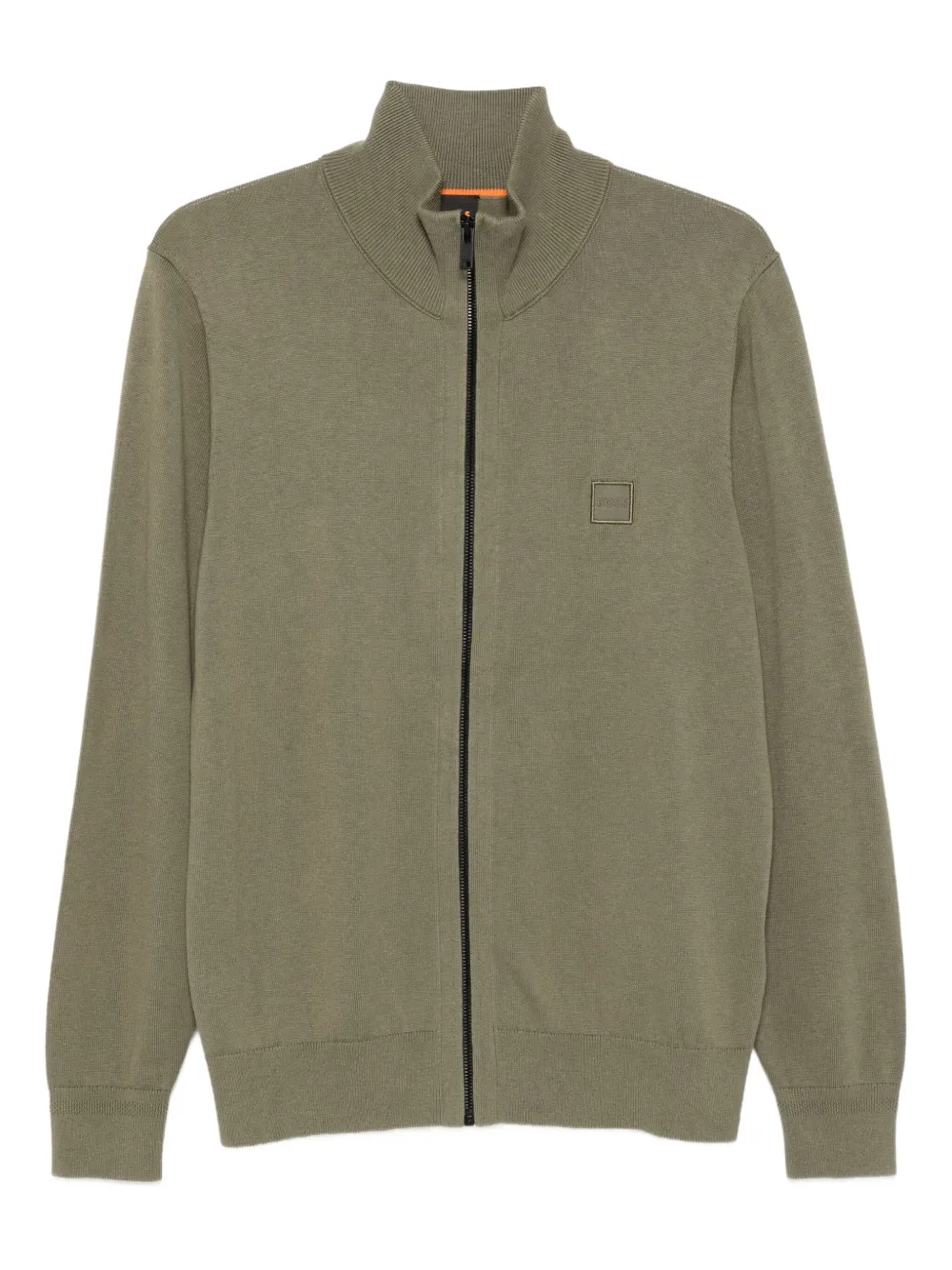 BOSS zip-neck embroidered square detail cardigan | Green | Image 1