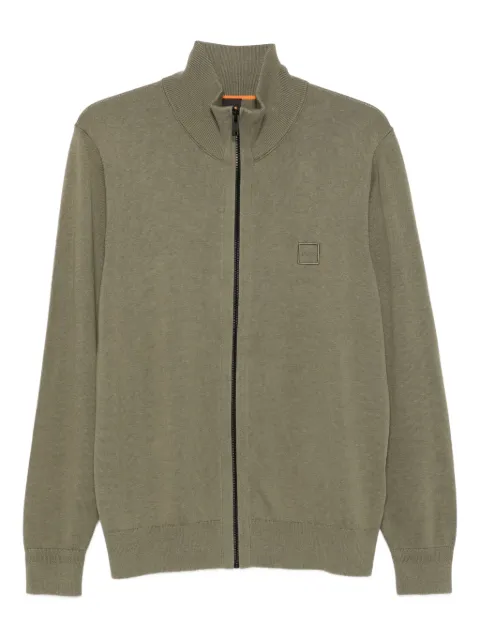 BOSS zip-neck embroidered square detail cardigan