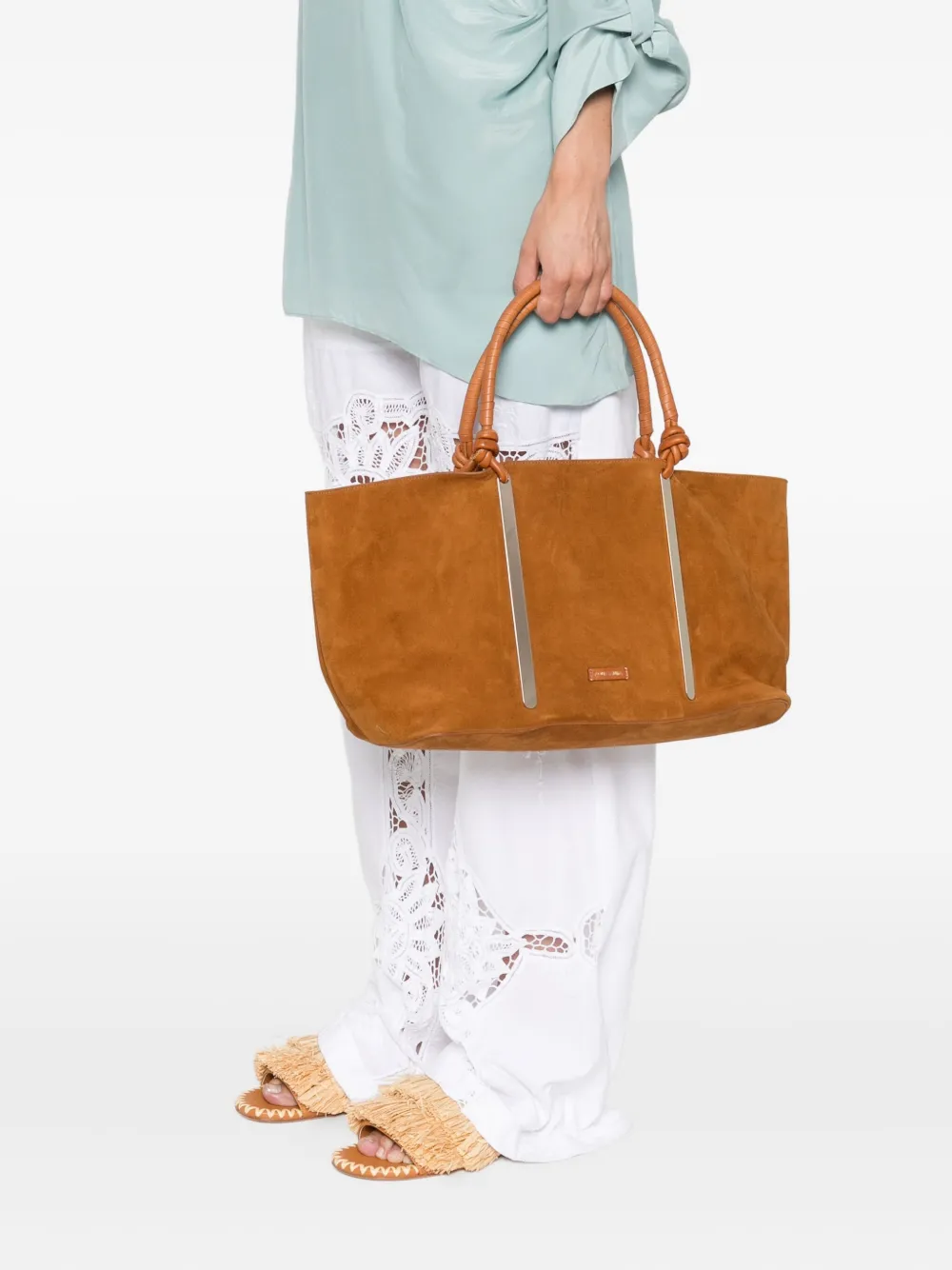 Aquazzura Muse suède shopper met geknoopte handgreep Bruin