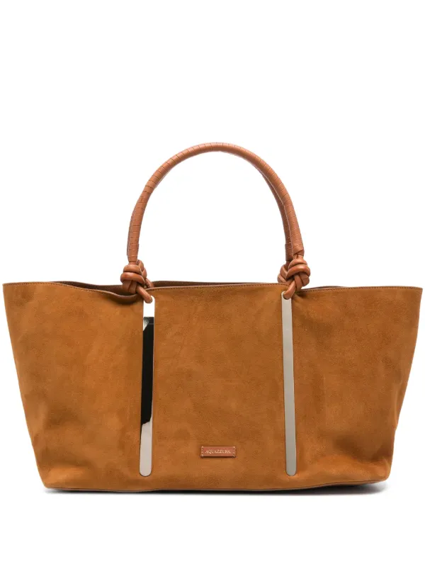 Aquazzura Muse Knotted-handle Suede Tote Bag in Brown