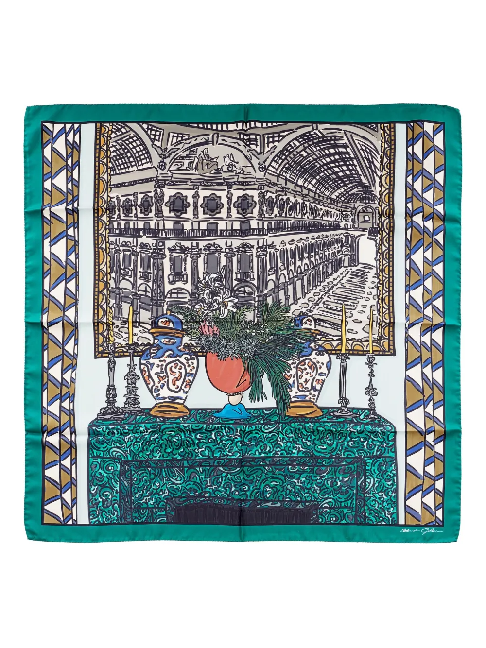 EDOARDO GALLORINI fireplace-print scarf - Groen