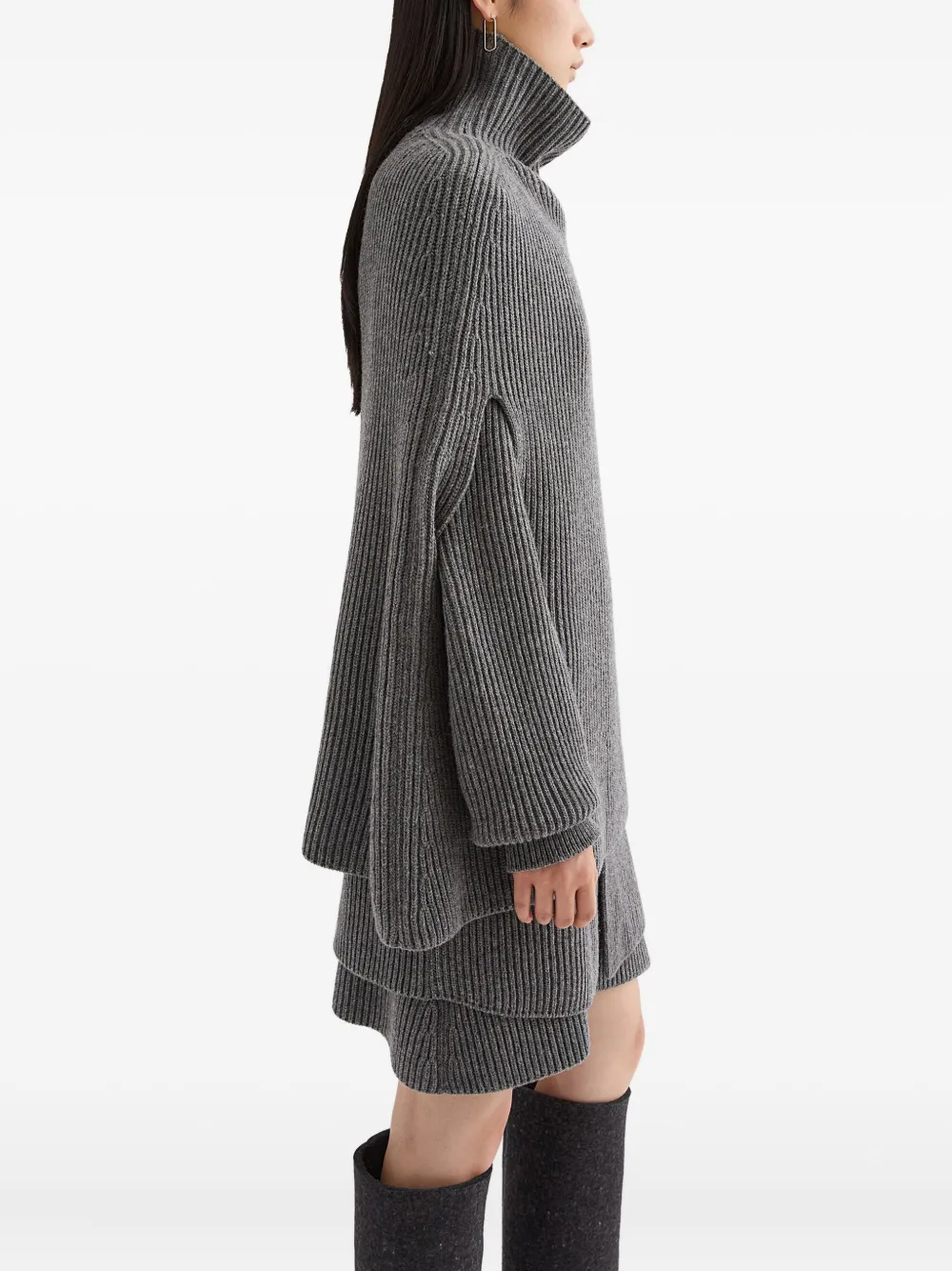 Jil Sander Geribbelde cape met hoge hals Grijs