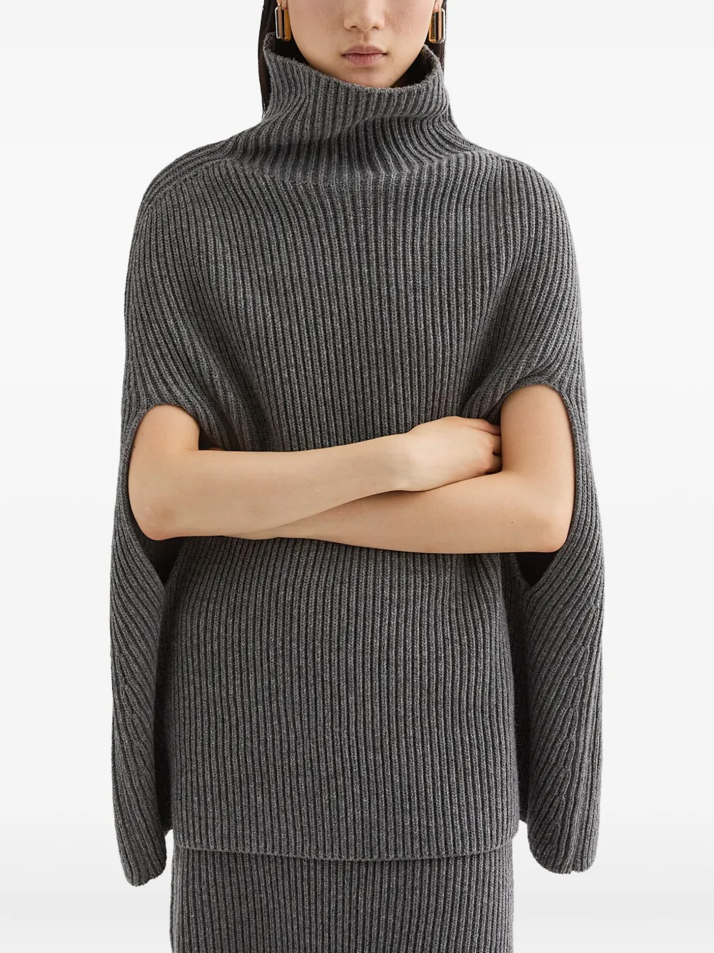 Jil Sander Geribbelde cape met hoge hals Grijs