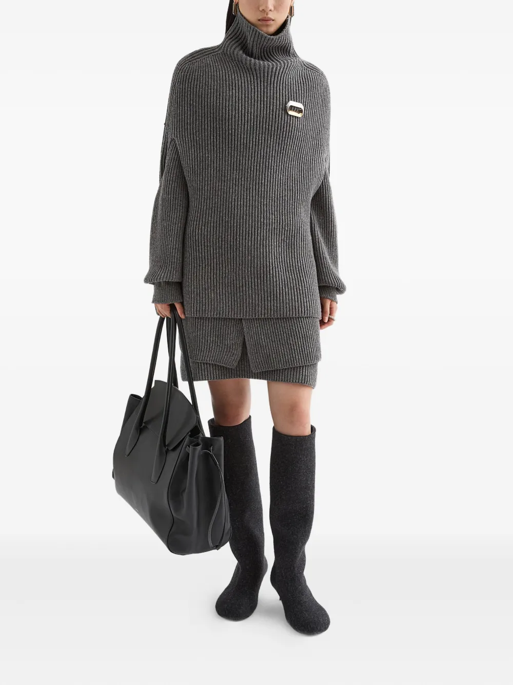 Jil Sander Geribbelde cape met hoge hals Grijs