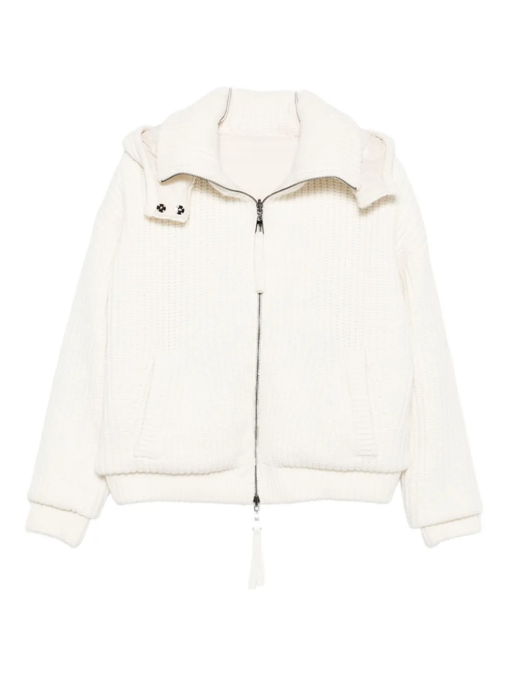 P.a.r.o.s.h Hooded Ribbed Knit Jacket In White