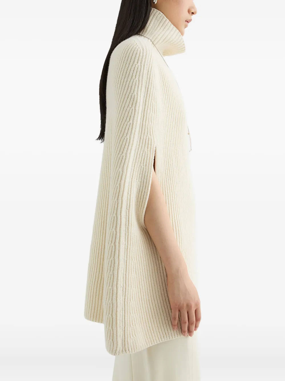 Jil Sander Geribbelde cape met hoge hals Beige