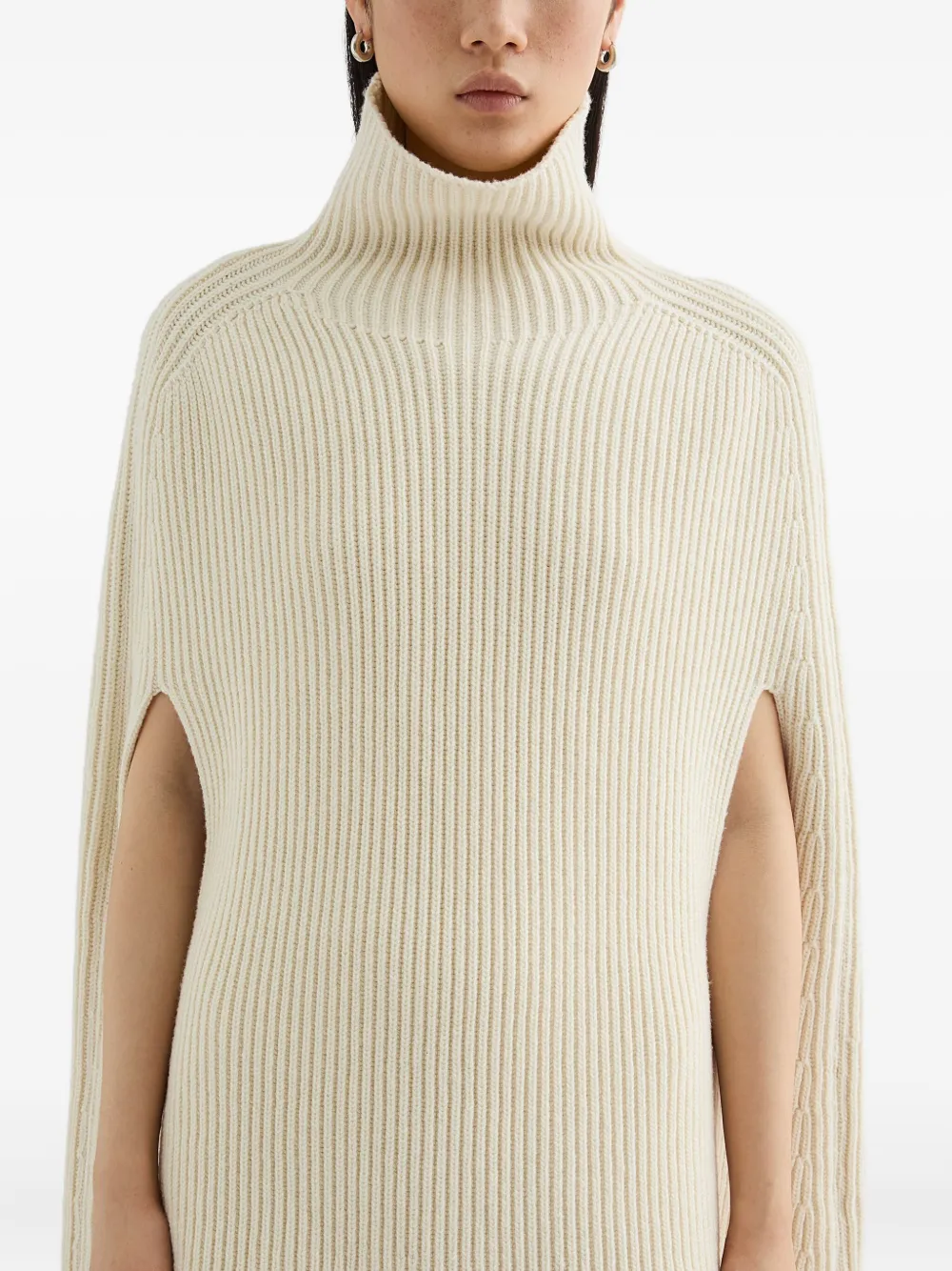 Jil Sander Geribbelde cape met hoge hals Beige
