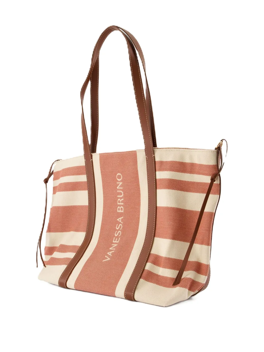 Vanessa Bruno Gestreepte shopper met leren afwerking Beige