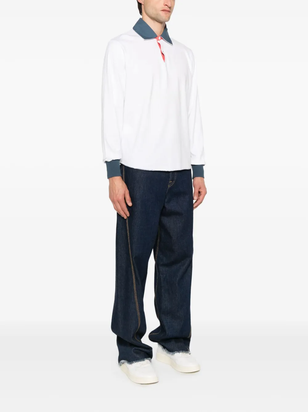 Gant Poloshirt met contrasterende kraag en lange mouwen Wit
