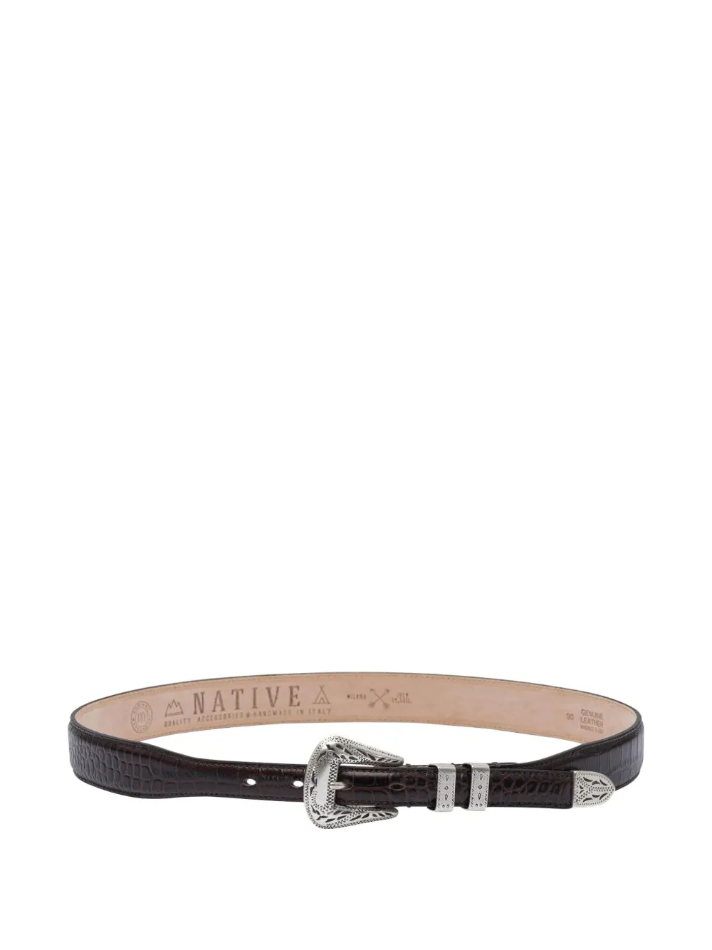 Adriano Meneghetti Crocodile-textured Leather Belt With Silver-toned Buckle In Black