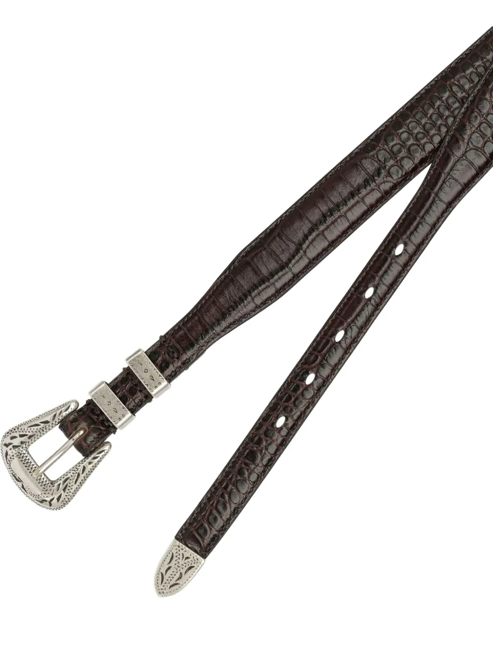 Adriano Meneghetti Crocodile-textured Leather Belt With Silver-toned Buckle In Black