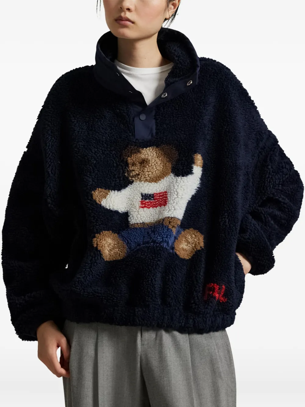 Polo Ralph Lauren Polo Bear fleece-texture polo sweatshirt Blauw