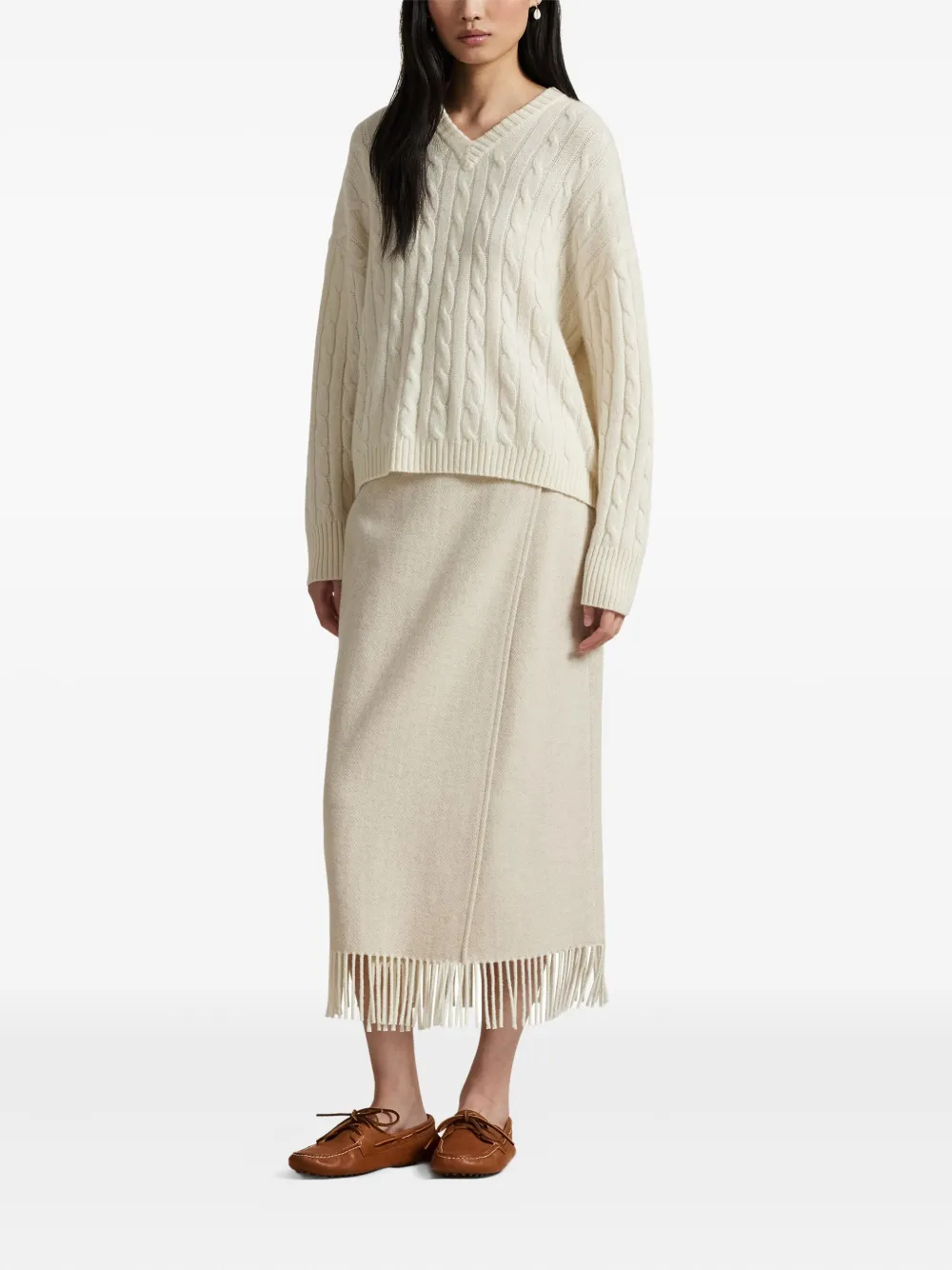 Polo Ralph Lauren Rok met visgraatpatroon en franje Beige