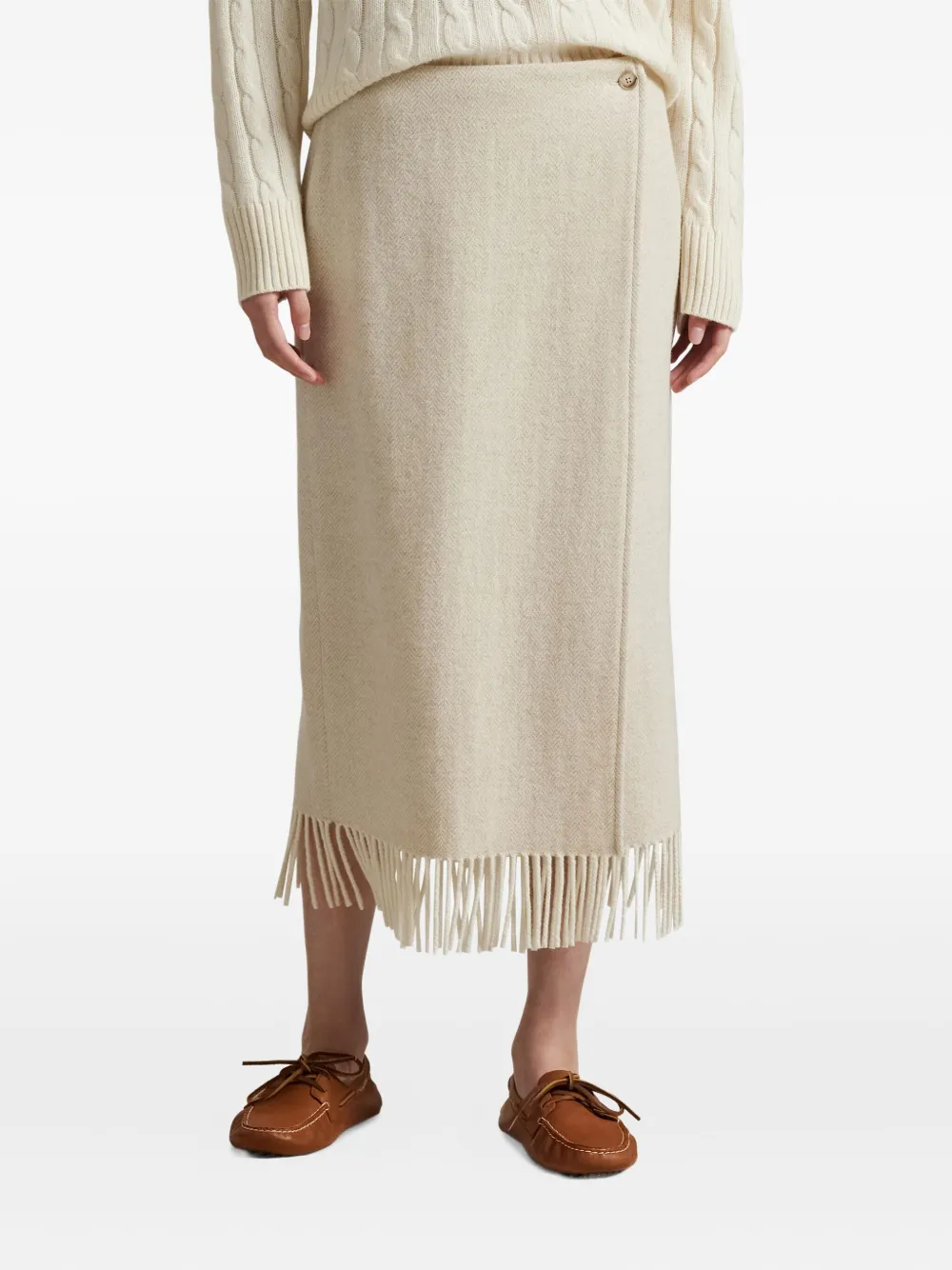 Polo Ralph Lauren Rok met visgraatpatroon en franje Beige