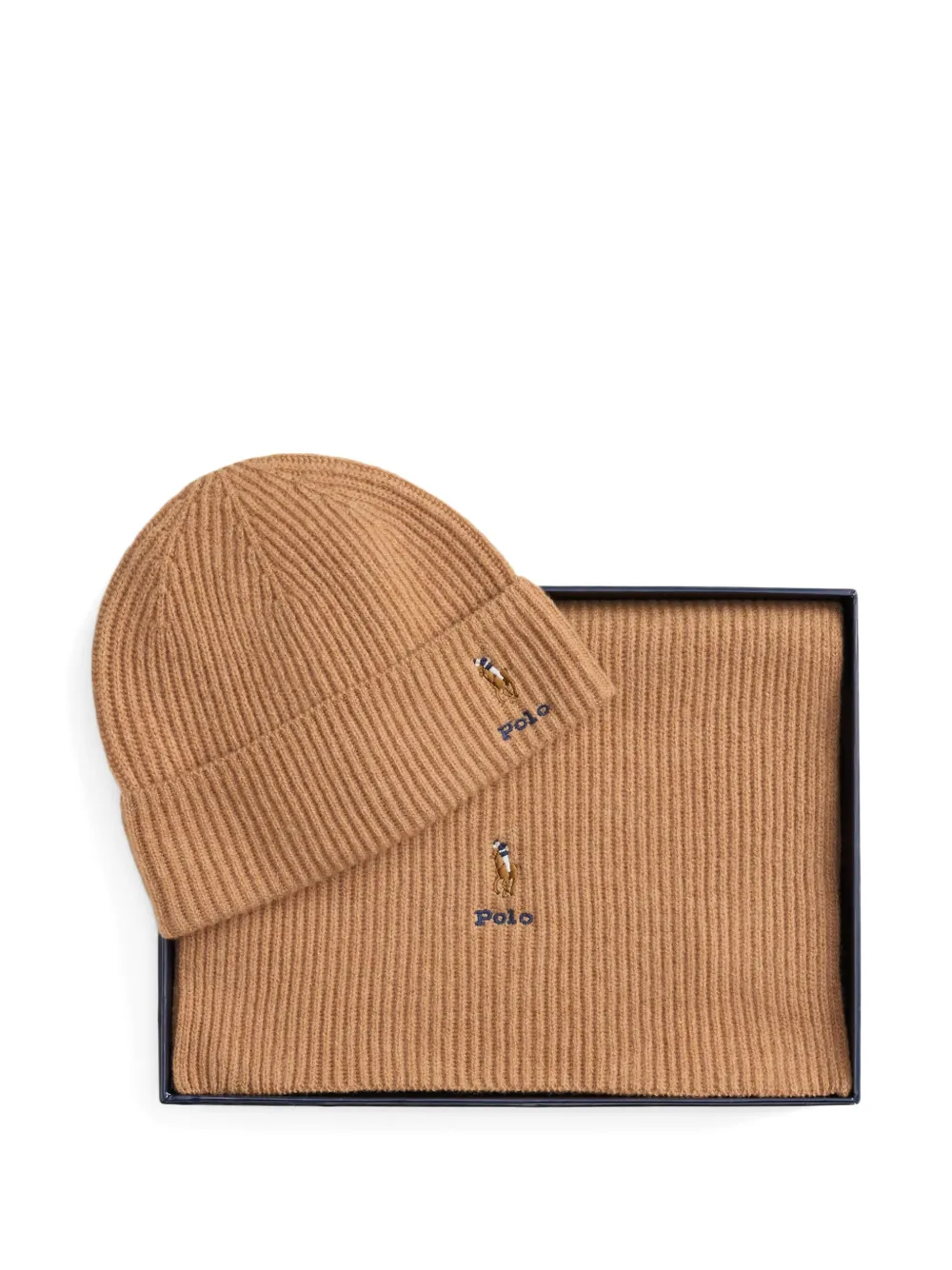 Polo Ralph Lauren ribbed beanie and scarf set Bruin