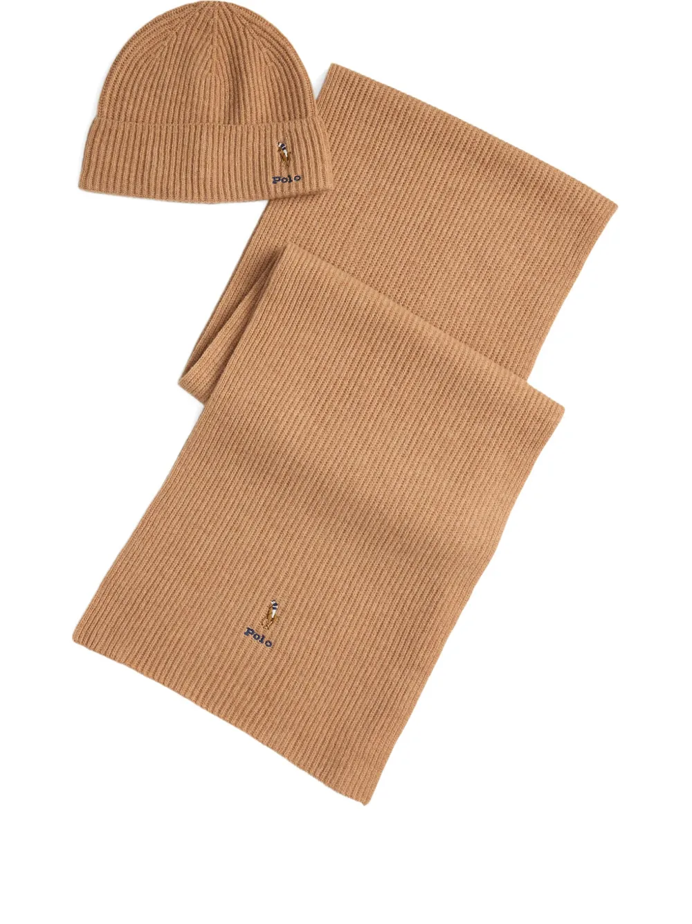 Polo Ralph Lauren ribbed beanie and scarf set Bruin