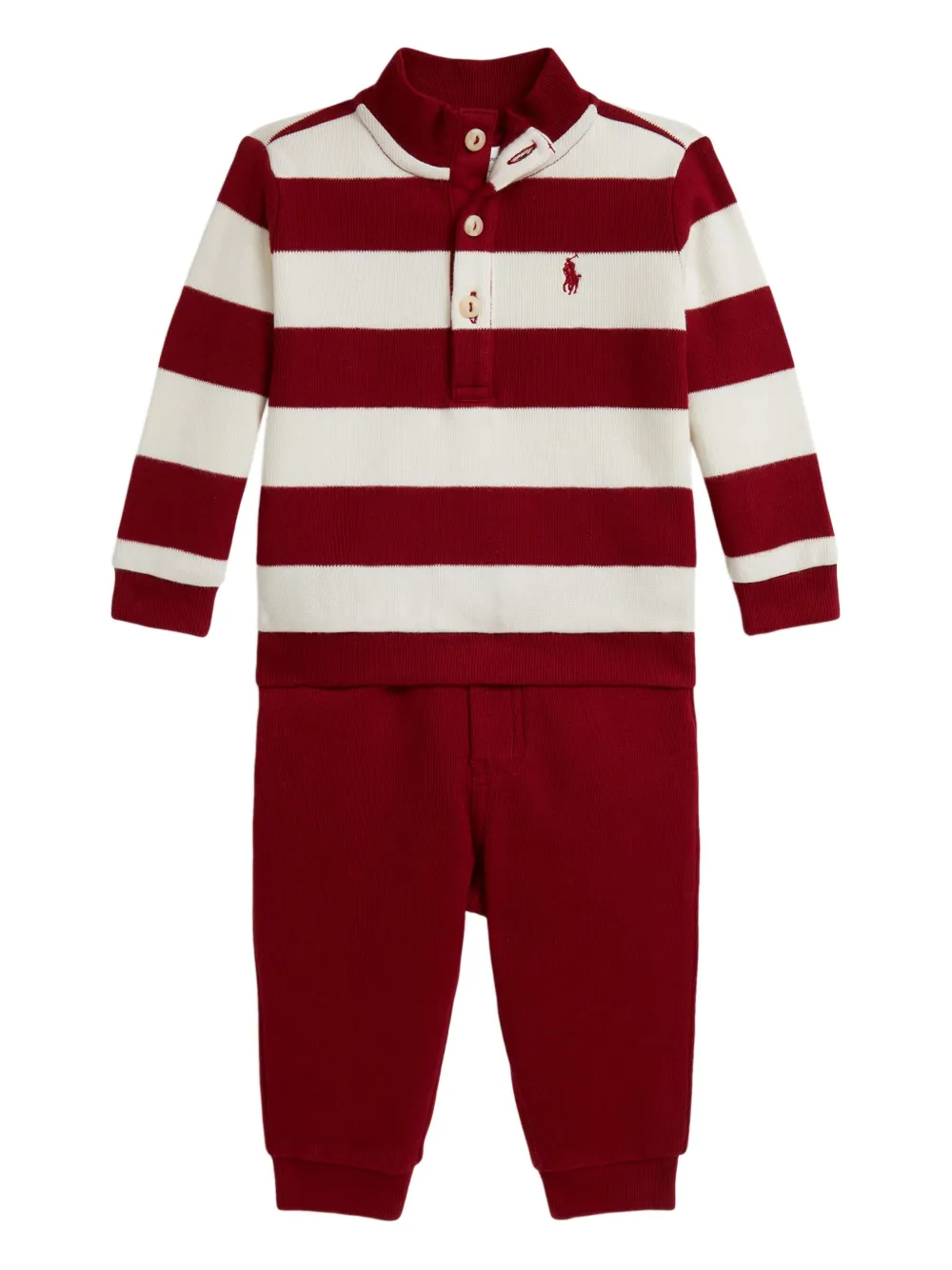 POLO RALPH LAUREN KIDS طقم بنطال بنقش مخطط (قطعتان) | أحمر | Image 1