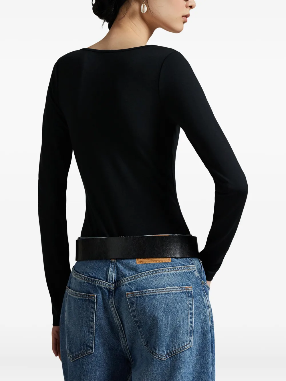 Polo Ralph Lauren Scoop-neck Long-sleeve Bodysuit In Black