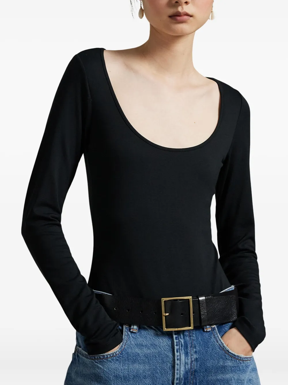 Polo Ralph Lauren Scoop-neck Long-sleeve Bodysuit In Black