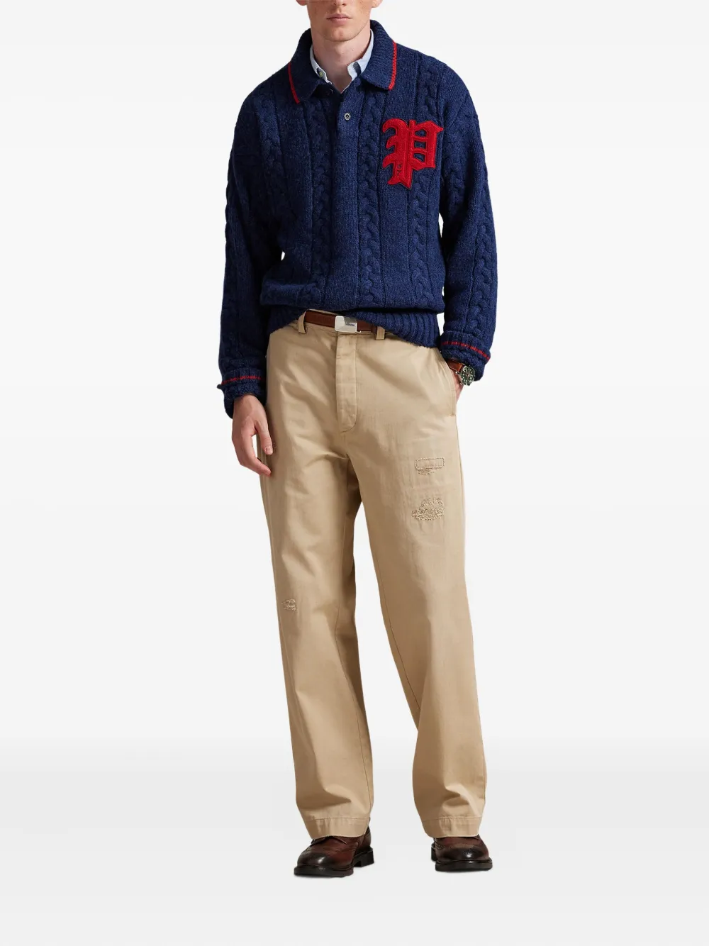 Polo Ralph Lauren Kabelgebreide trui met polokraag Blauw