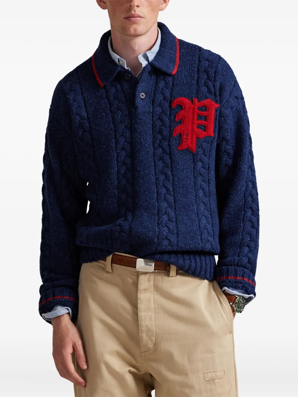 Polo Ralph Lauren Kabelgebreide trui met polokraag Blauw