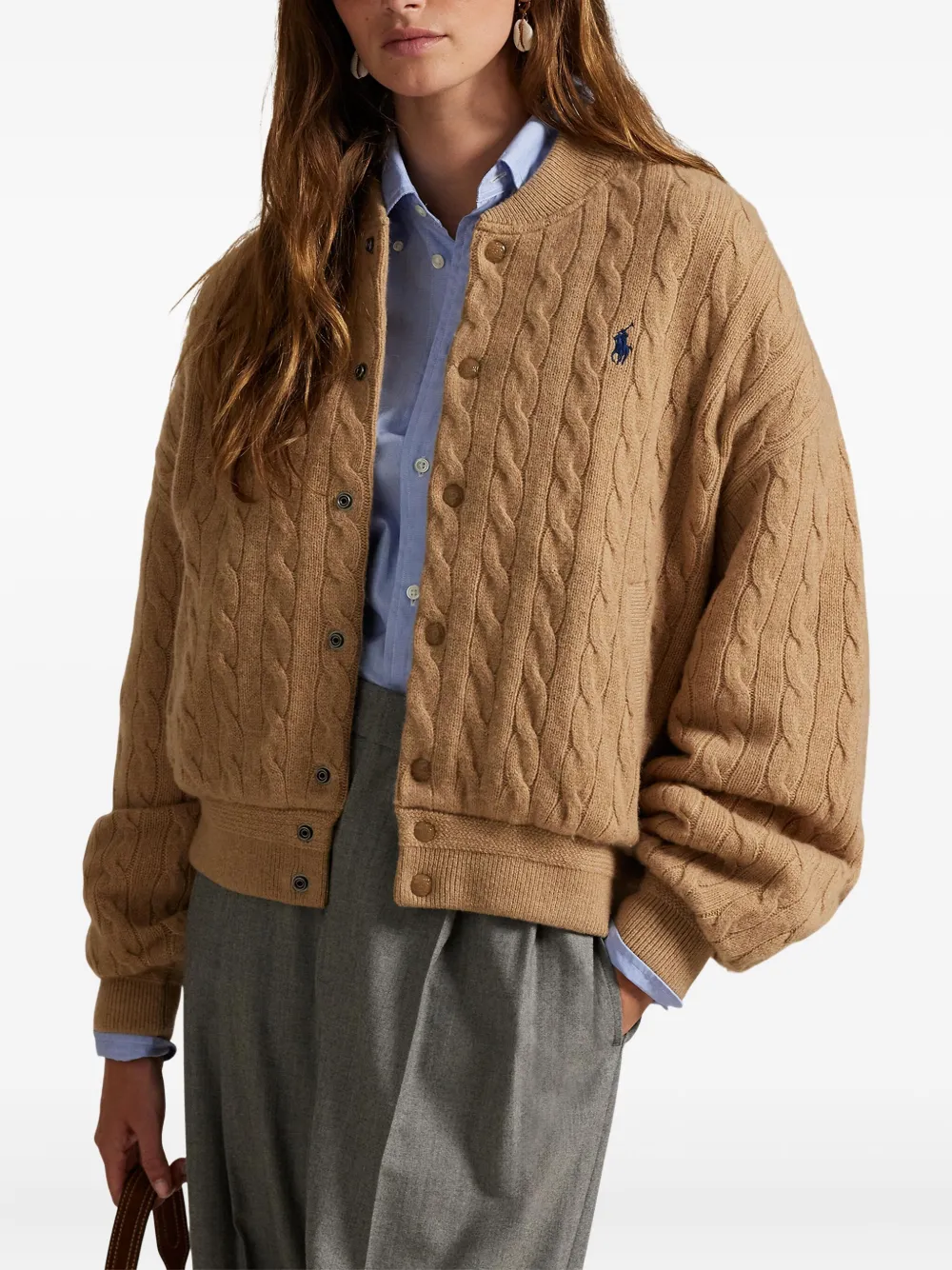 Polo Ralph Lauren Cable-knit Bomber Jacket In Nude
