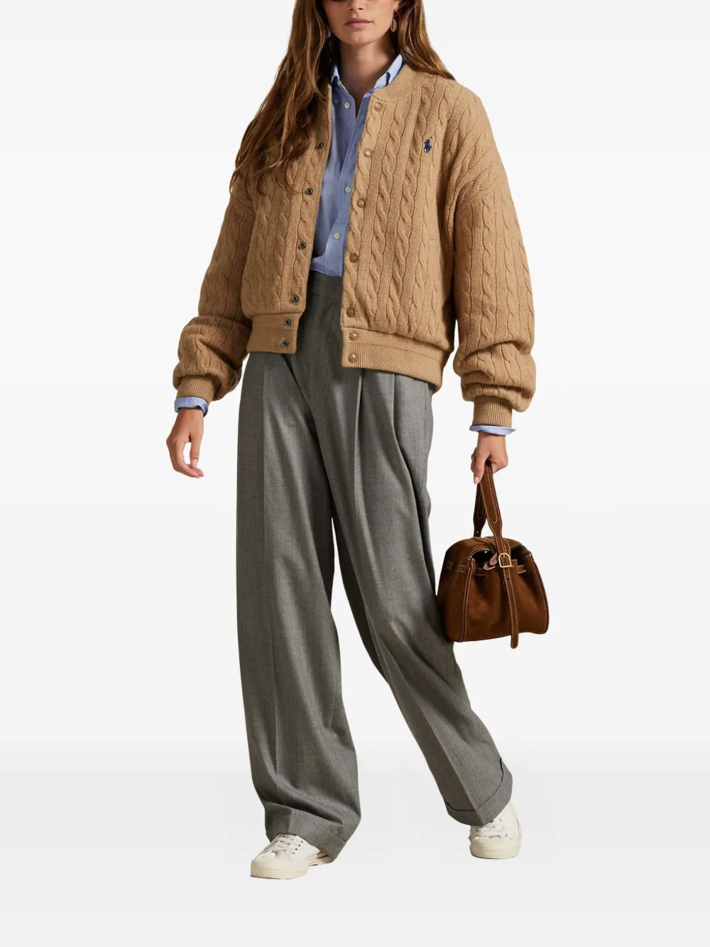 Polo Ralph Lauren Cable-knit Bomber Jacket In Nude