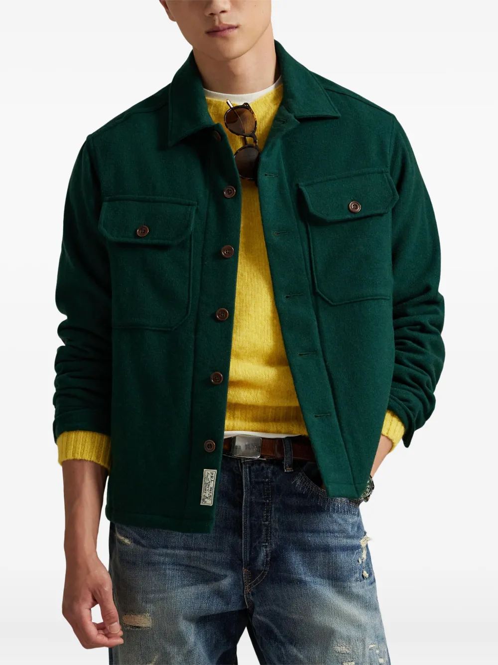 Polo Ralph Lauren Wollen shirtjack met elleboogpatch Groen