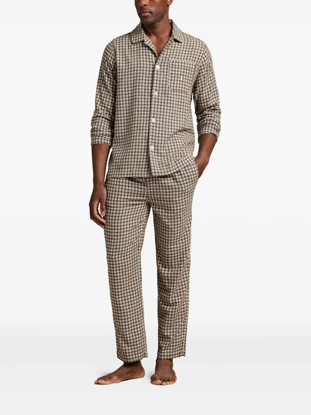 Polo Ralph Lauren Checked Flannel Pyjama Set In Brown