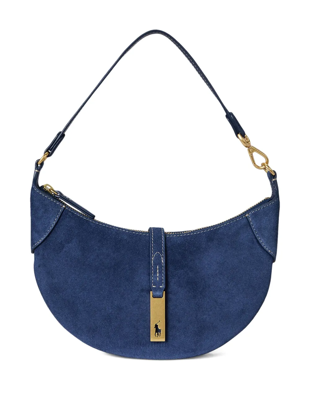 Polo Ralph Lauren Polo ID suede crescent shoulder bag Blauw