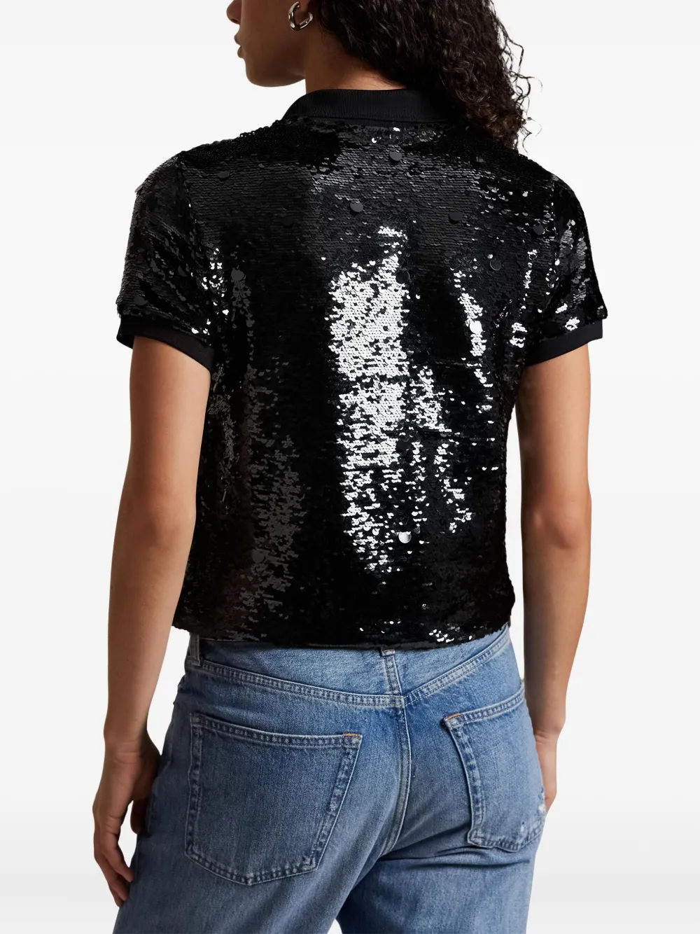 Polo Ralph Lauren Sequin Short-sleeve Polo Shirt In Black