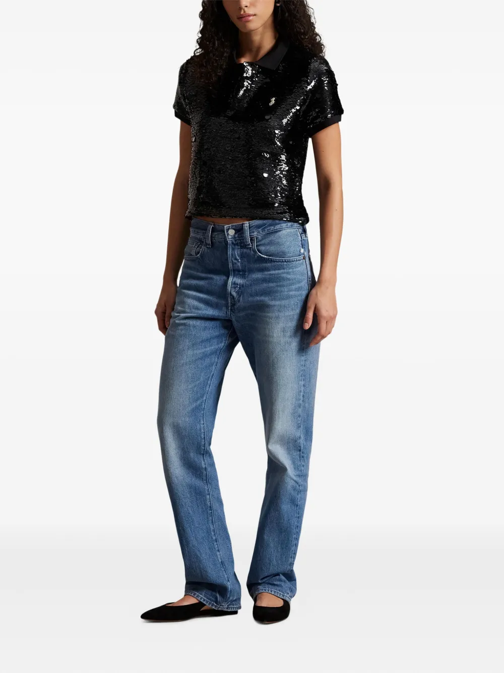 Polo Ralph Lauren Sequin Short-sleeve Polo Shirt In Black