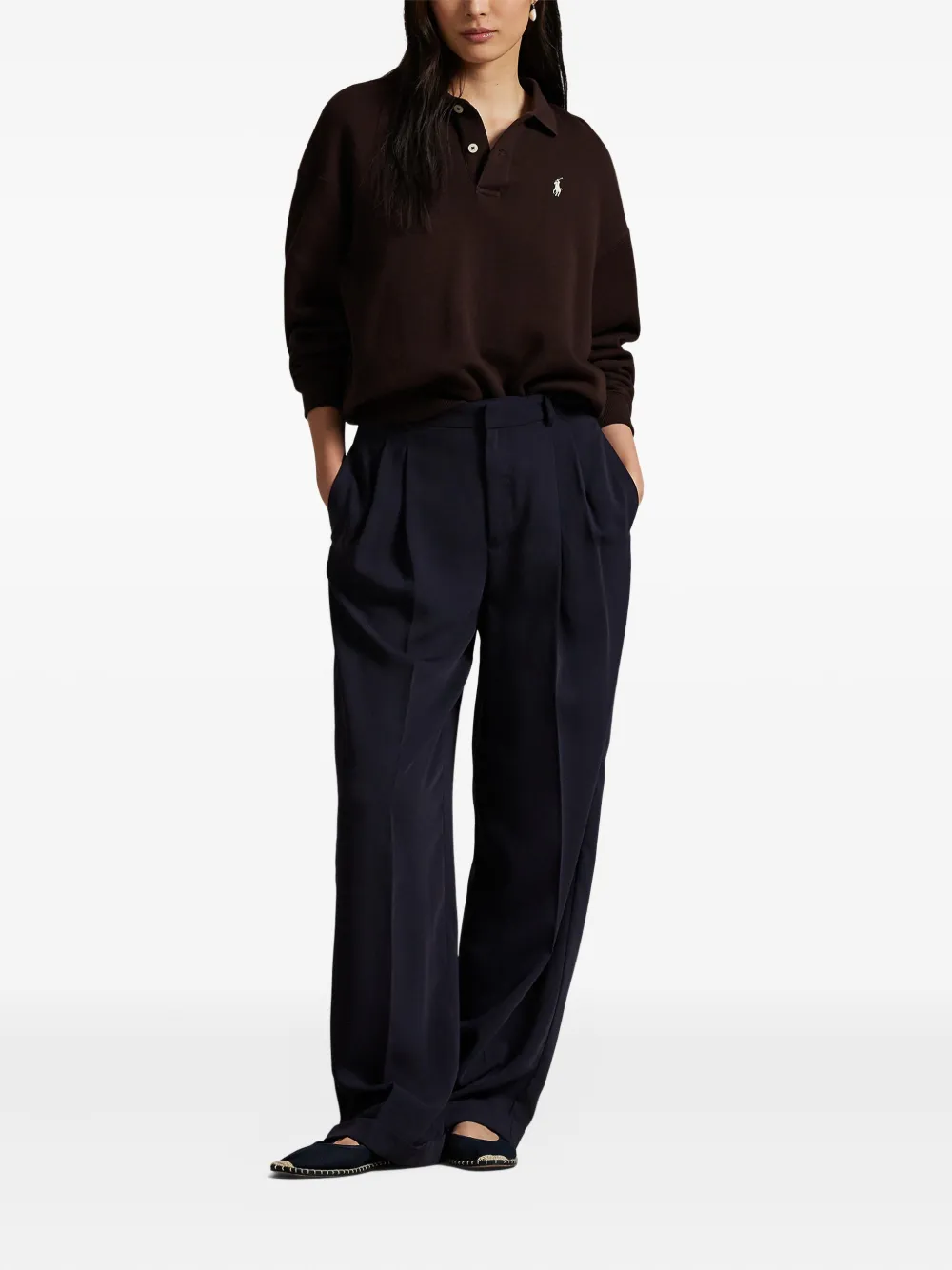 Polo Ralph Lauren Fleece-sweatshirt Mit Polokragen In Brown