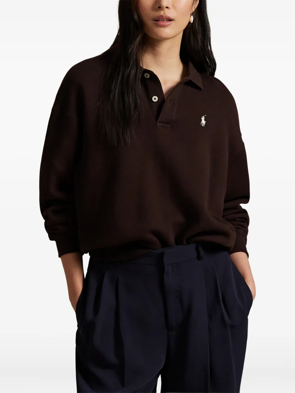 Polo Ralph Lauren Fleece-sweatshirt Mit Polokragen In Brown