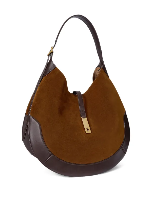 Polo Ralph Lauren Polo ID Leather half-moon Shoulder Bag Brown